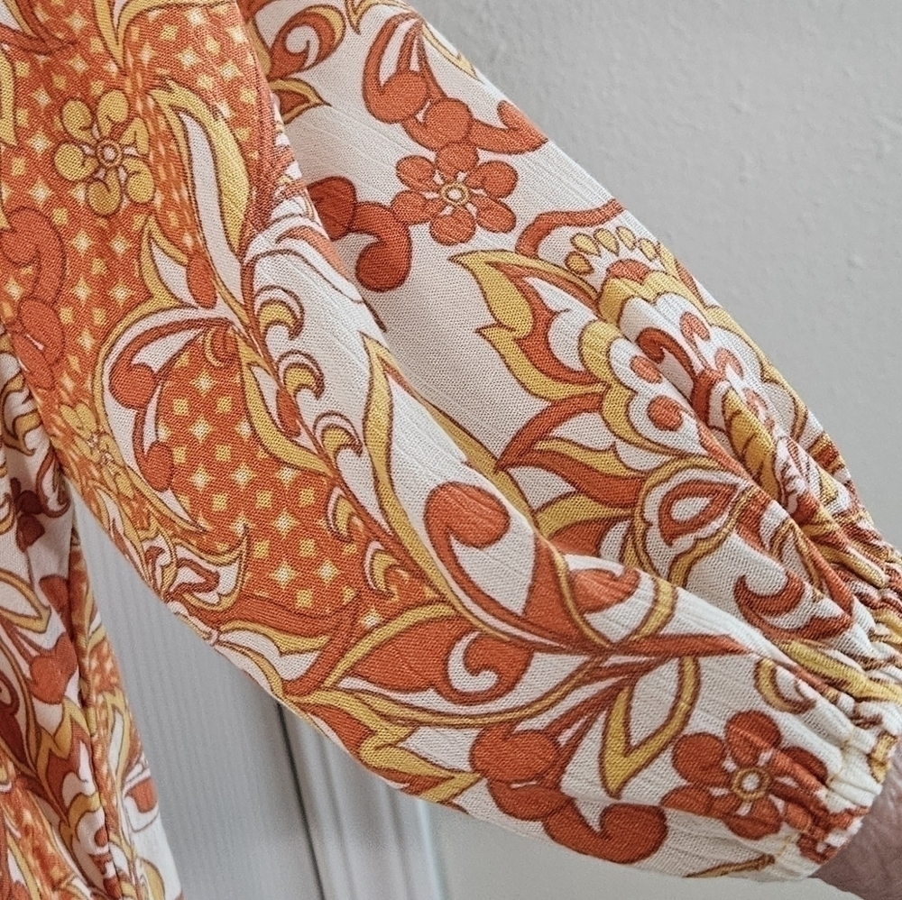 SUGARFOX BOHO PULLOVER TOP SZ M ORANGE GOLD - Picture 5 of 7